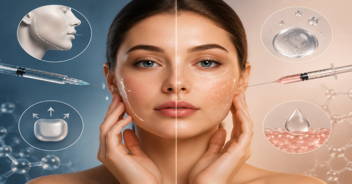 مقایسه حجمدهی فیلر و آبرسانی مزوژل در جوانسازی پوست با نمایش تزریق زیبایی، اصلاح فرم صورت و تقویت شادابی و کیفیت پوست
