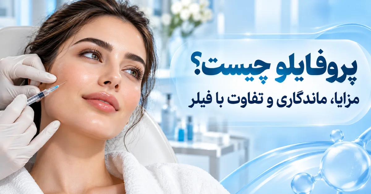 تزریق پروفایلو برای جوانسازی پوست با نمایش چهره زن در کلینیک زیبایی، آبرسانی پوست و بهبود شفافیت و کیفیت پوست